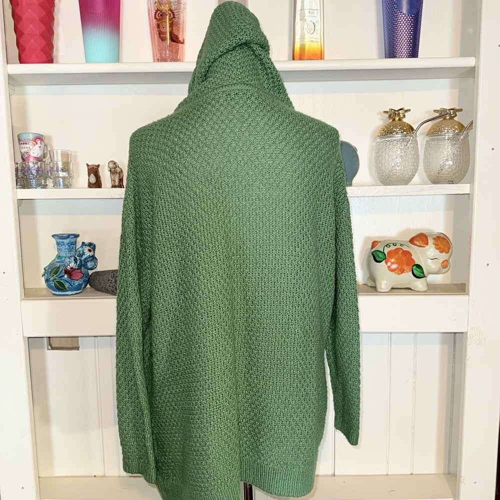 Christopher & Banks Green Medium Women's Knit Open Front Hooded Sweater - Picture 4 of 8